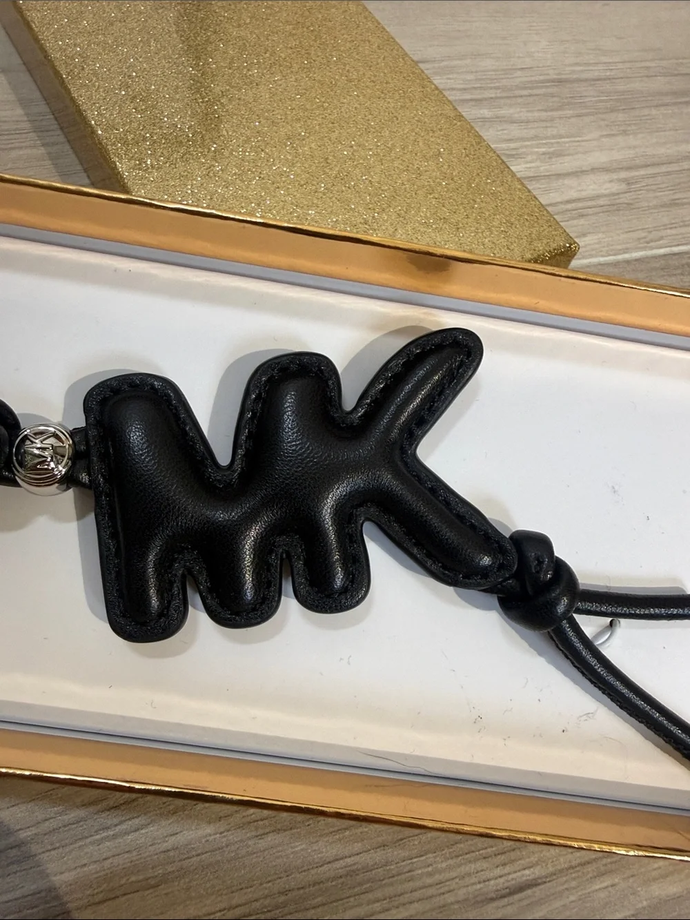 Michael Kors Black Puffy Logo Leather Bag Charm